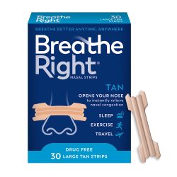 Breathe Right 原装鼻条减少打鼾和缓解鼻塞,棕褐色,30 片(包装可能有所不同)