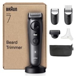 Braun 博朗 胡须修剪器系列 7,+7 配件,终身锋利 ProBlade 刀片,电池寿命长达 120 分钟,40 种长度设置,防水,精密车轮和锁定按钮,BT7525,灰色