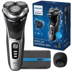 Norelco Philips 飞利浦 Norelco 剃须刀 3900 可充电干湿两用电动剃须刀,带弹出式修剪器,充电支架,旅行收纳袋,保护帽,太空灰,S3341/92