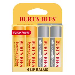 Burts Bees 伯特小蜜蜂蜂蜡和超级调理唇膏套装,天然唇部护理,4 支,0.5 盎司(约 4.3 克)