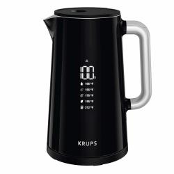 Krups 克鲁伯 智能温控电水壶 1.7升大容量 五档精准控温 数字显示屏 黑色防烫外壳 无线底座设计
