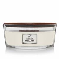 WoodWick Ellipse 香薰蜡烛,配以噼啪作响的灯芯、白茶和茉莉花