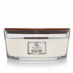 WoodWick Ellipse 香薰蜡烛，配以噼啪作响的灯芯、白茶和茉莉花