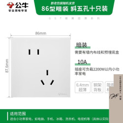公牛 开关插座 G57系列10A斜五孔插座86型G57Z223A 暮雪白10只装