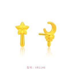 SoinLove 周大福SOINLOVE「仙女星」星月仙女棒黄金耳钉足金耳饰生日礼物