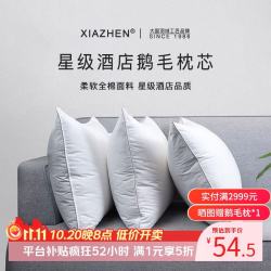 霞珍 酒店羽绒羽毛枕头枕芯 柔软鹅毛枕 全棉枕头芯 成人颈椎枕中高枕 单只装-中低枕