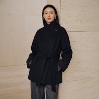 伊芙丽 高质羊毛毛呢外套 黑藏青 M 女士大衣