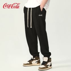 可口可乐 休闲裤男女夏季黑色刺绣卫裤束脚裤运动裤