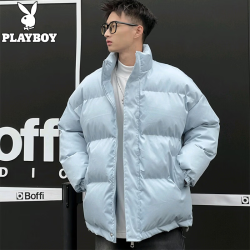 PLAYBOY 短款棉服男冬季棉衣男立领  蓝色 XL