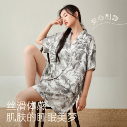 安之伴 睡衣女款春夏季冰丝降温开衫短袖短裤26新款 贝壳黄