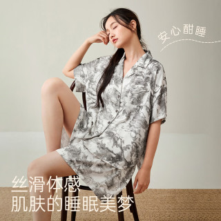 安之伴 睡衣女款春夏季冰丝降温开衫短袖短裤26新款 贝壳黄