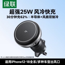 绿联 25W风冷车载磁吸无线充电器快充手机支架2026新款汽车出风口