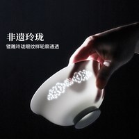景德镇 高温纯白玲珑雕刻陶瓷饭碗
