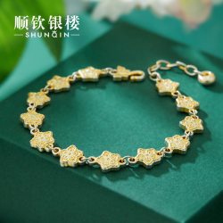 顺钦银楼 S9999纯银手链女新中式璇玑足银手饰2025新款春夏森系