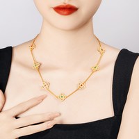 水贝 银饰足银雅集承韵四叶花项链镶嵌锆石小众时尚套链送女友礼物