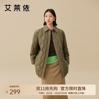 艾莱依 商场同款羽绒服女士短款时尚翻领轻薄衬衫式鸭绒新年外套 罗勒绿S