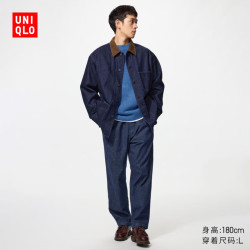 优衣库 弹力棉混纺舒适九分裤常规款男装女装牛仔486468 486468/69藏青色 3XL
