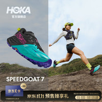 HOKA 秋季新款女款飞速羚羊 7越野跑鞋SPEEDGOAT 7全地形抓地缓震耐磨 黑色/电光水蓝 37