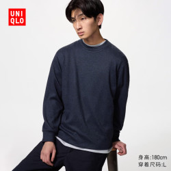 优衣库 柔软针织摇粒绒圆领套头衫/长袖男装女装486111 66 蓝色 XS
