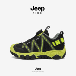 Jeep 儿童运动鞋男童女童2026秋季新款网面软底防滑登山跑步鞋男孩 灰蓝色 28