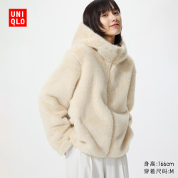 优衣库 仿毛连帽外套女装488723 30 浅米色 XS