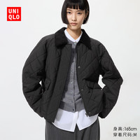 优衣库 棉服休闲短茄克女装外套夹克487518 09 黑色 XS