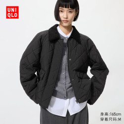 优衣库 棉服休闲短茄克女装外套夹克487518 09 黑色 XS