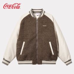 可口可乐 潮流男装冬季羊羔绒外套保暖棒球服美式棉服