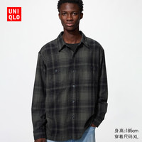 优衣库 竹节棉格子衬衫/长袖男装/衬衣空调衫493439 08 深灰色 M