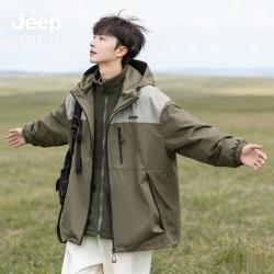 JEEP SPIRIT 吉普冲锋衣三合一男女春夏季外套户外登山防风防水连帽夹克情侣