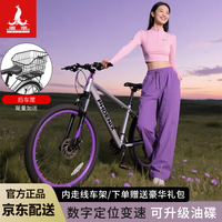 凤凰 官方旗舰店山地自行车成年人男士女士学生青少年变速碟刹减震通勤 月光银/碳钢架/铝合金双层辐条轮