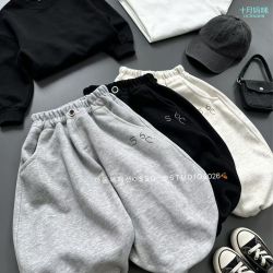 十月妈咪 糯感搭王韩版卫裤宽松墩墩裤特别韩系超好搭简约舒适童装