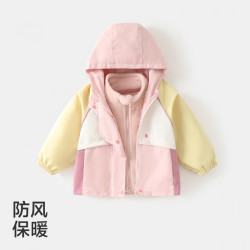 欧孕 男女儿童冲锋外套宝宝户外服秋季新款防风软壳衣 粉红色  73 cm
