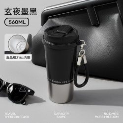 物生物 咖啡保温杯女生 316L内胆560ml 黑色/白色