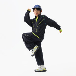 马骑顿 童装儿童7A抗菌立领外套秋装男童弹力柔软撞色休闲外套 藏青 150