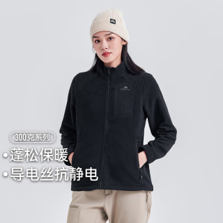 拓路者 抓绒衣女冬季绒摇粒外套冲锋衣内胆户外运动休闲保暖上衣 黑色-胸前口袋 M