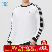 阿迪达斯 三叶草男装 2026秋季新款长袖t恤运动服时尚三条纹透气圆领套头衫