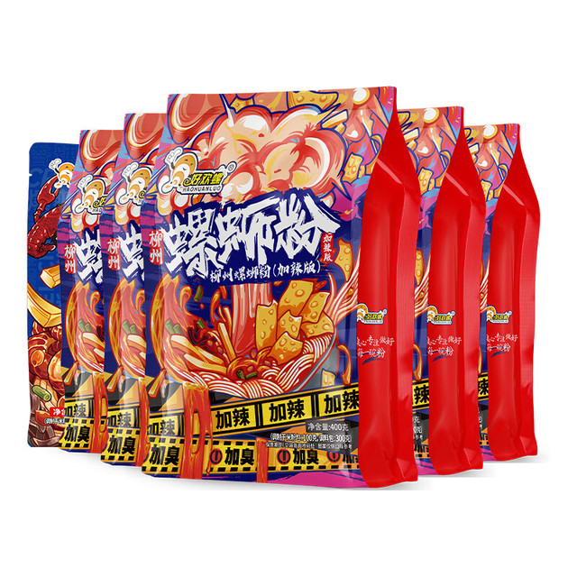 好欢螺 方便速食米粉螺狮粉 加辣加臭400g*5袋+小龙虾味225g*1袋