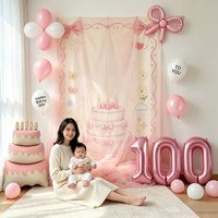 寻年味 新生儿100天百日派对装饰ins温柔粉纱幔挂布数字气球家庭拍照背景