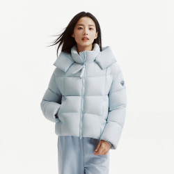 坦博尔 【周也同款】2026冬季新款女时尚短款泡芙羽绒服休闲脱卸帽女外套 黎明蓝