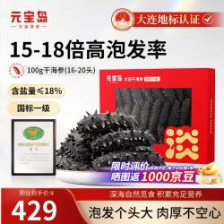 元宝岛 国标一级大连淡干海参 100g（16-20只）深海辽刺参 海鲜干货