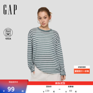 Gap 女装秋季logo刺绣条纹宽松圆领针织衫休闲上衣859874