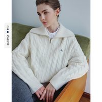 navigare [纯羊毛]Navigare小帆船白色绞花毛衣女士开衫外套