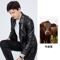 navigare [牛皮]Navigare小帆船黑色翻领真皮皮衣男士皮夹克外套