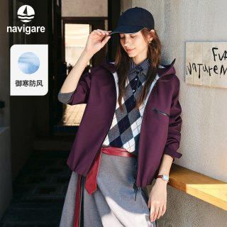 navigare 小帆船紫色户外冲锋夹克女士连帽短外套上衣