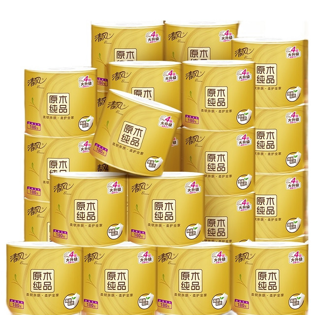 清风 金装原木纯品卷纸 4层180克*27卷