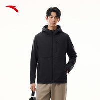PLUS会员：安踏 行政夹克丨运动外套男士冬季防泼水梭织连帽商务型壳加厚上衣 基础黑 L