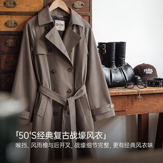 马登 复古双排扣肯辛顿风衣 沙丘卡其 L码 女士外套