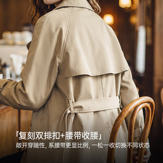 马登 复古双排扣肯辛顿风衣 沙丘卡其 L码 女士外套