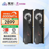 云彣 紫光国芯 DDR5内存条 台式机电脑内存条 5代内存条 绫龙系列 马甲条 32G（16Gx2）6000 C36黑 南亚颗粒